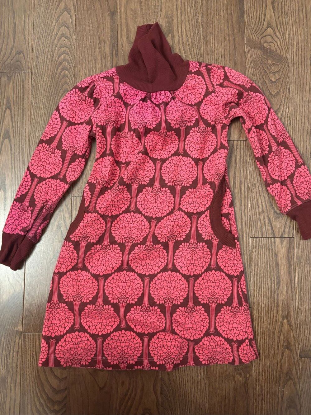 Vintage Y2K Old Navy Burgundy Cowl Neck Dress Girls Size 5T Pockets